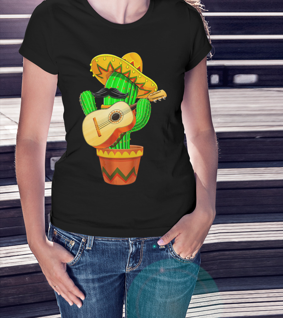 Cinco De Mayo Cactus With Sombrero And Guitar T-Shirt