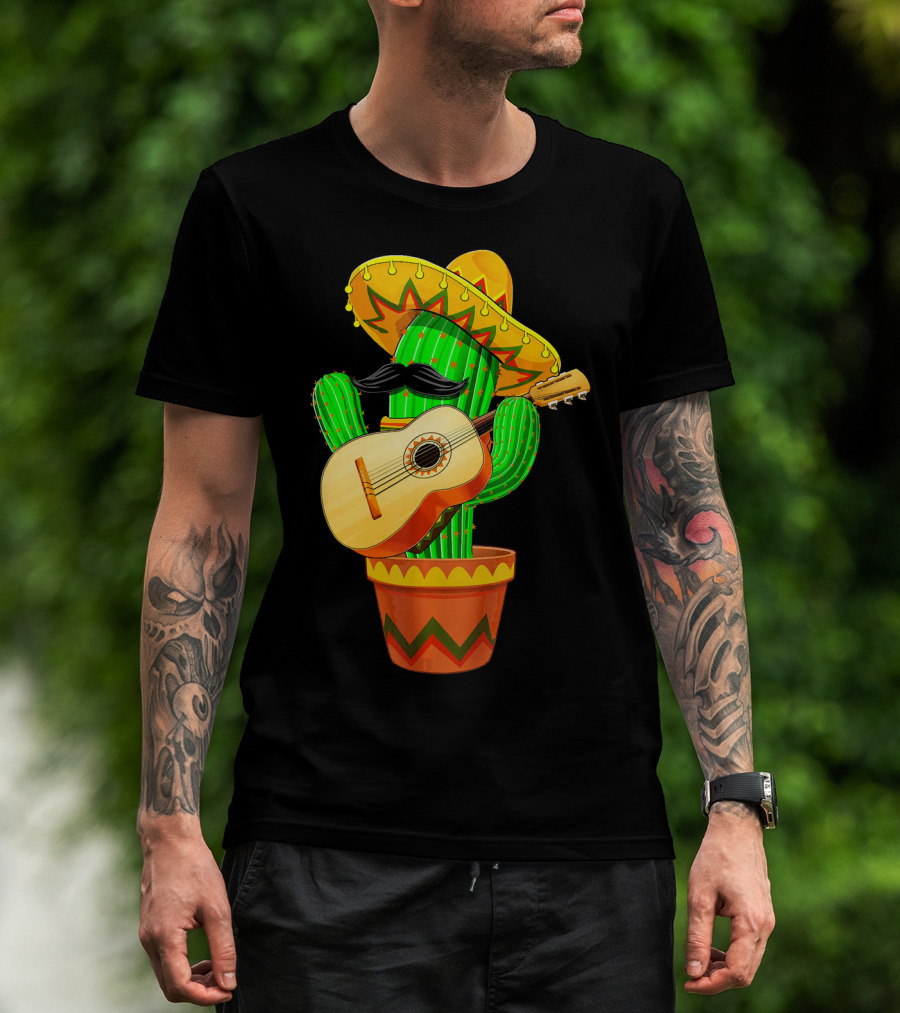 Cinco De Mayo Cactus With Sombrero And Guitar T-Shirt