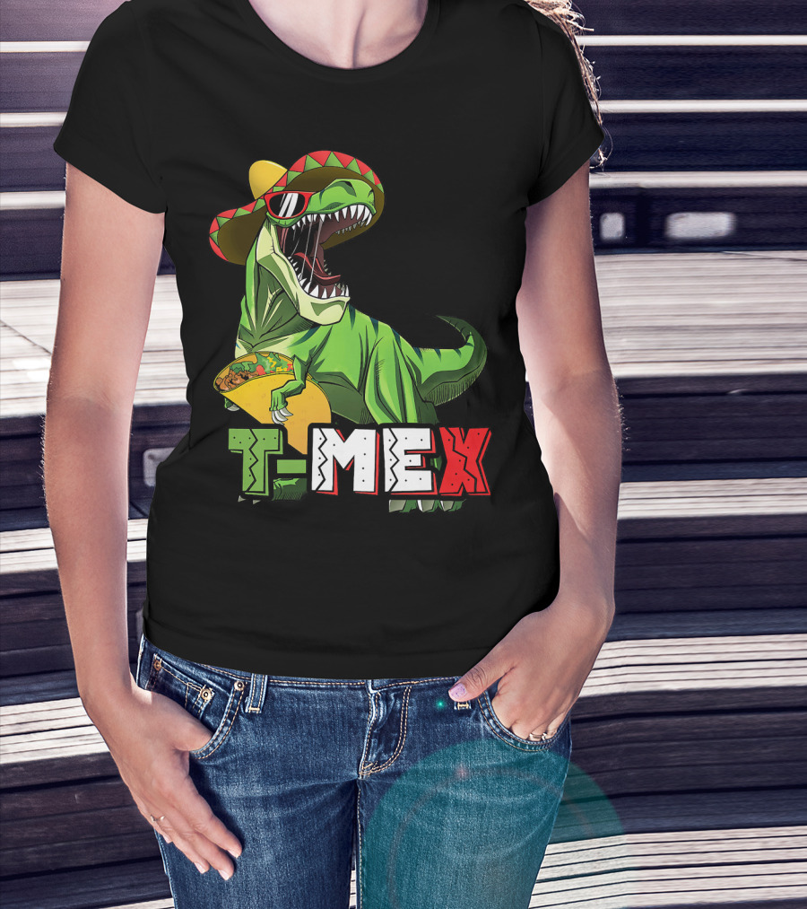 T-Mex Dinosaur Taco Holding Sombrero Sunglasses Kids Taco Tuesday Cinco T-Shirt