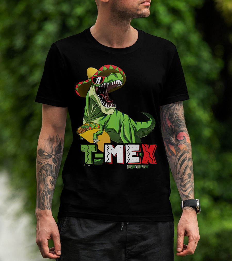 T-Mex Dinosaur Taco Holding Sombrero Sunglasses Kids Taco Tuesday Cinco T-Shirt