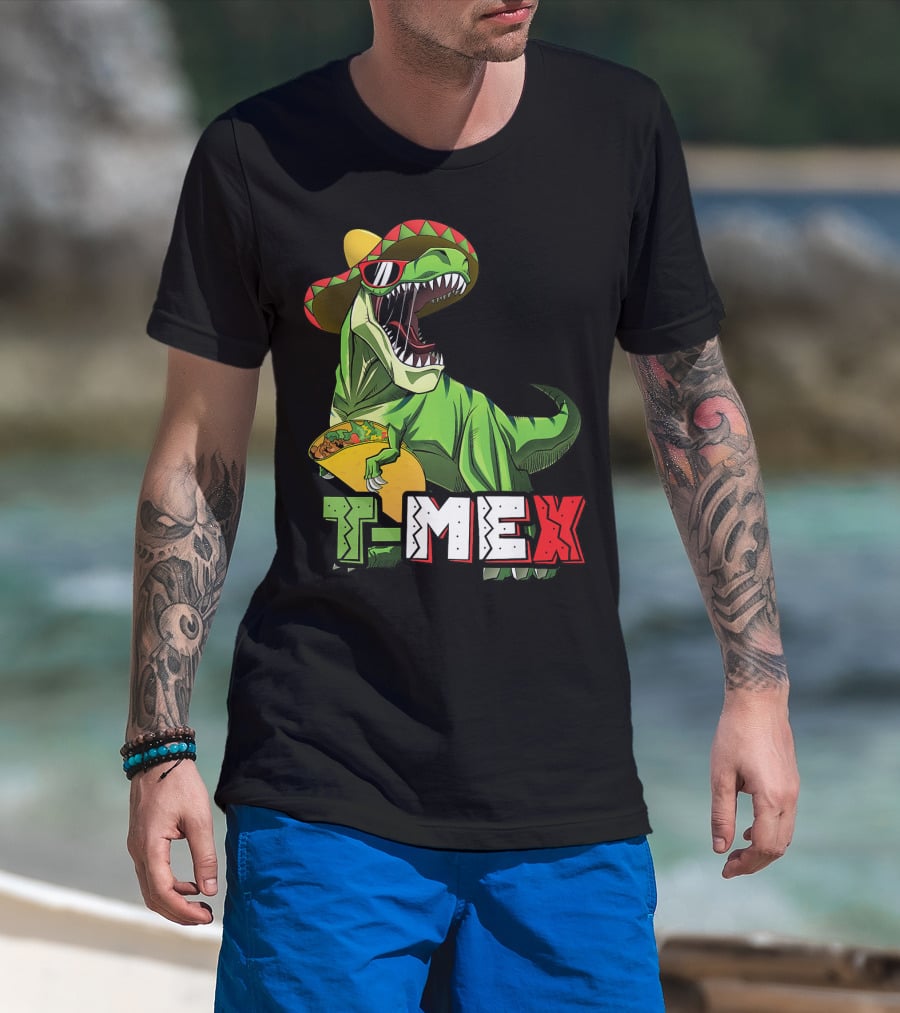 T-Mex Dinosaur Taco Holding Sombrero Sunglasses Kids Taco Tuesday Cinco T-Shirt