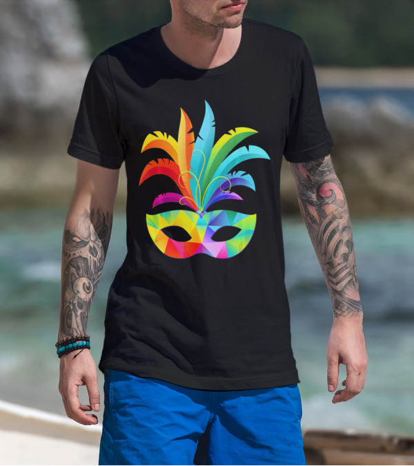 Colorful Carnival Mask Carnaval Rio De Janeiro Feathered Festival T-Shirt