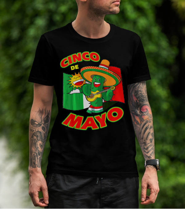 Cinco De Mayo Fiesta Cactus Sombrero Guitar Mexican Flag T-Shirt