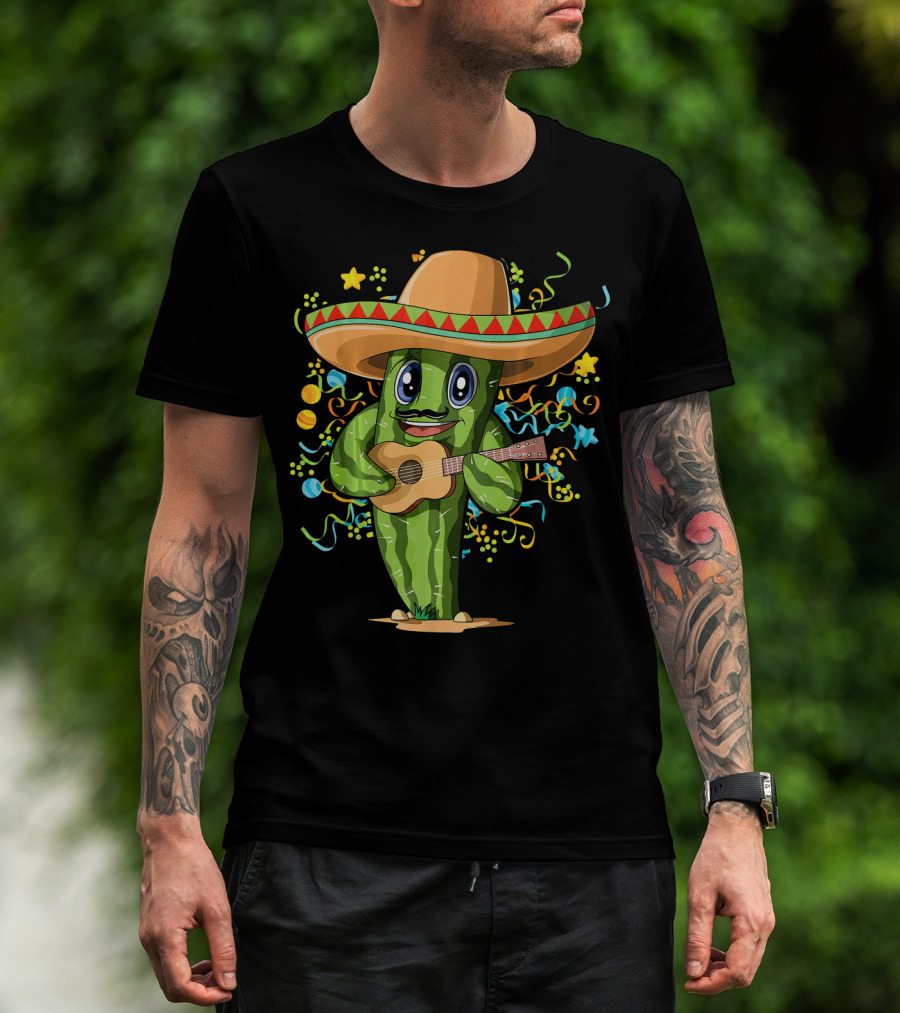 Mexican Cactus Sombrero Guitar Fiesta T-Shirt