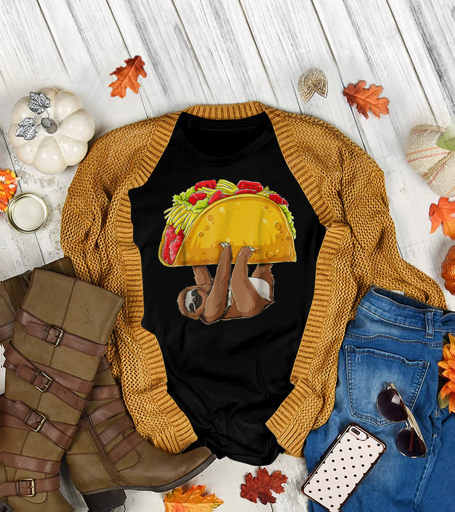 Sloth Hanging from Giant Taco Cinco de Mayo T-Shirt