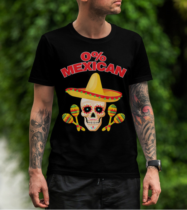 0% Mexican Sombrero Skull With Colorful Maracas For Cinco De Mayo Party T-Shirt