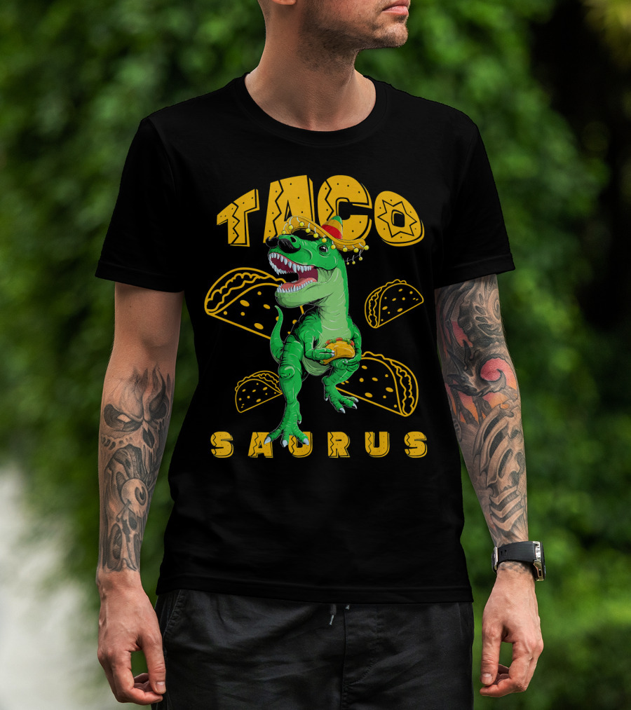 Cinco De Mayo Taco Saurus Dinosaur With Sombrero And Tacos T-Shirt