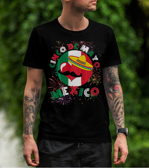 Cinco De Mayo Mexico Celebration Heart Sombrero Fireworks T-Shirt
