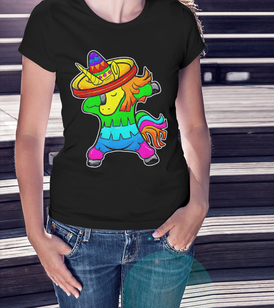 Cinco De Mayo Dabbing Unicorn Sombrero Fiesta T-Shirt