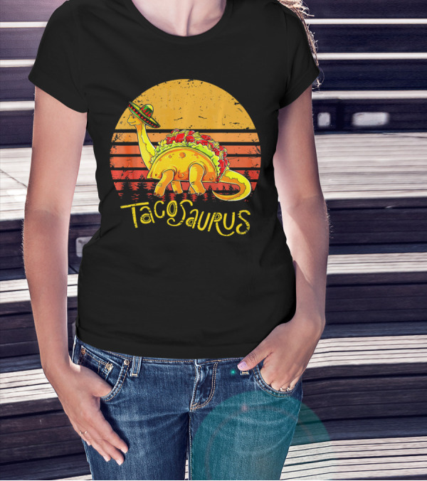 Tacosaurus Vintage Sunset Cinco De Mayo Taco Dinosaur T-Shirt