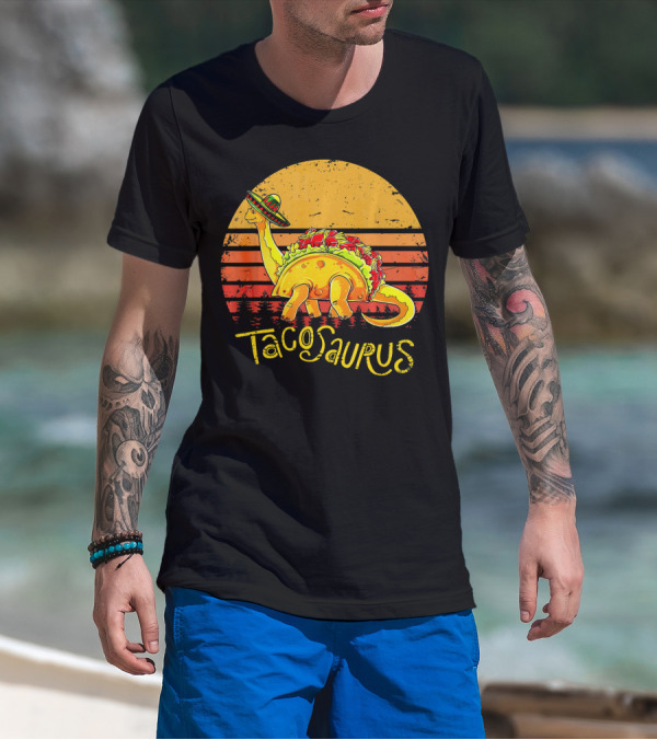 Tacosaurus Vintage Sunset Cinco De Mayo Taco Dinosaur T-Shirt