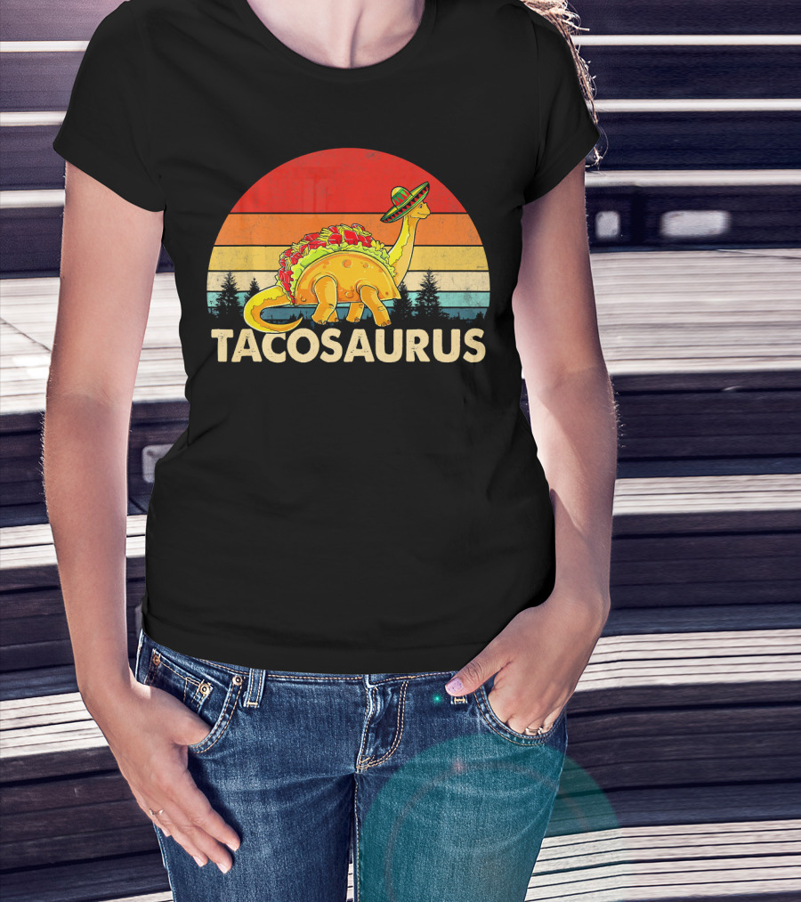 Tacosaurus Sombrero Dinosaur Cinco De Mayo Vintage Sunset T-Shirt