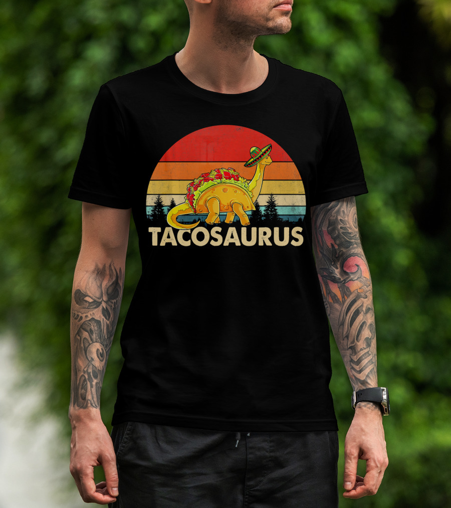 Tacosaurus Sombrero Dinosaur Cinco De Mayo Vintage Sunset T-Shirt