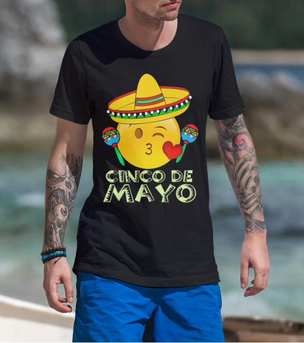Cinco De Mayo Emoji Sombrero Maracas Kids Women Kisses T-Shirt