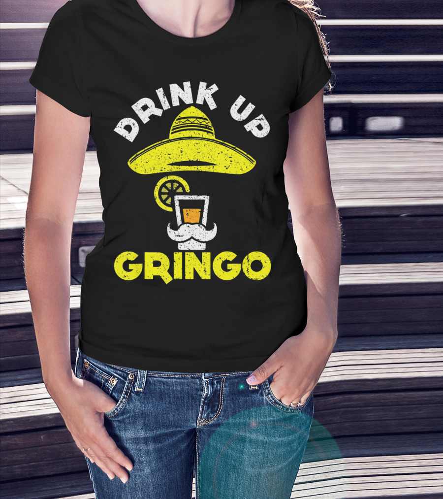 Drink Up Gringo Sombrero Beer Mustache Lime T-Shirt