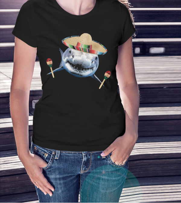 Cinco De Mayo Shark With Sombrero And Maracas T-Shirt