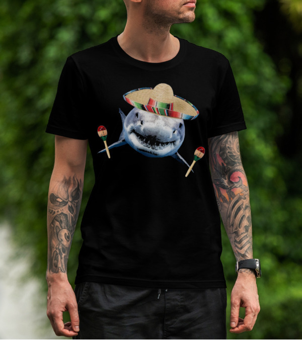 Cinco De Mayo Shark With Sombrero And Maracas T-Shirt