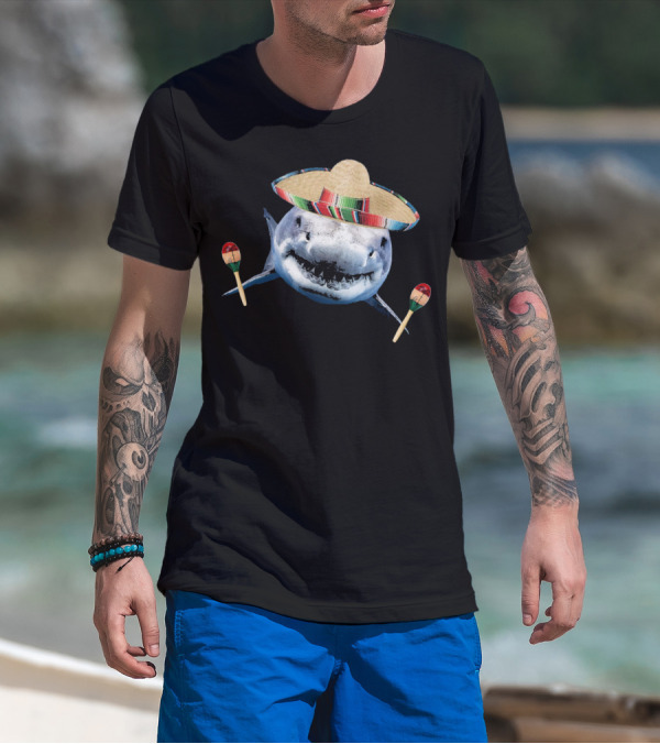 Cinco De Mayo Shark With Sombrero And Maracas T-Shirt