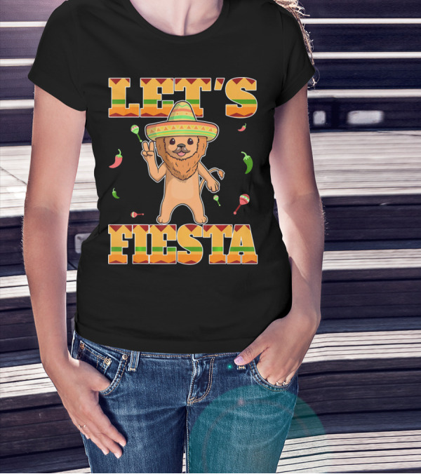 Let's Fiesta Lion Sombrero Peppers Maracas Mexican Cinco De Mayo T-Shirt