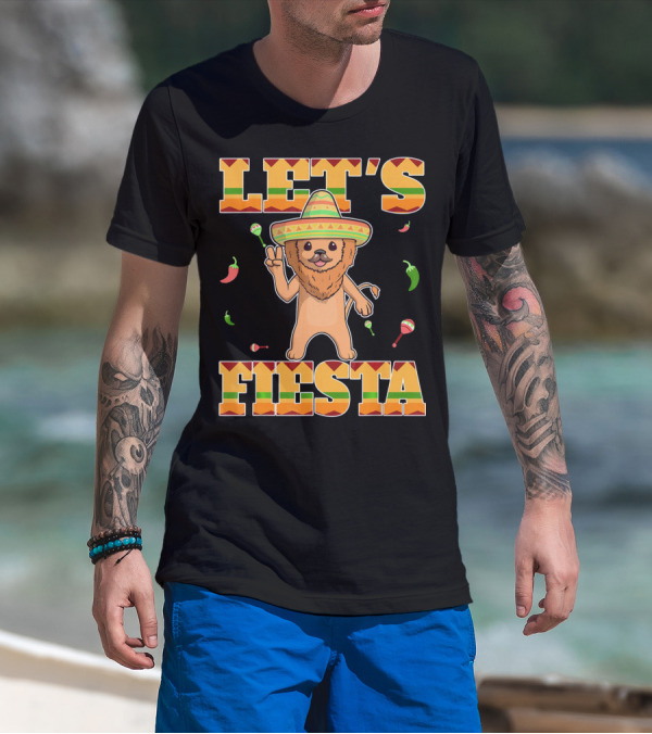 Let's Fiesta Lion Sombrero Peppers Maracas Mexican Cinco De Mayo T-Shirt