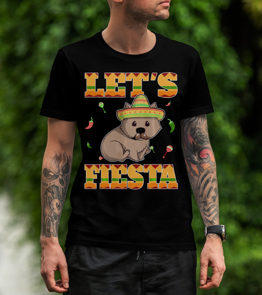 Let's Fiesta Wombat Wearing Sombrero Maracas Peppers Cinco De Mayo Mexican T-Shirt