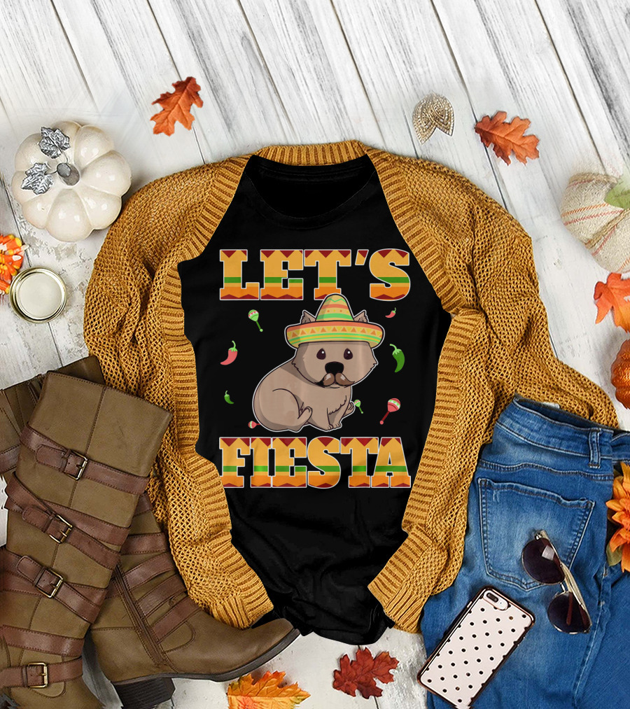 Let's Fiesta Wombat Wearing Sombrero Maracas Peppers Cinco De Mayo Mexican T-Shirt