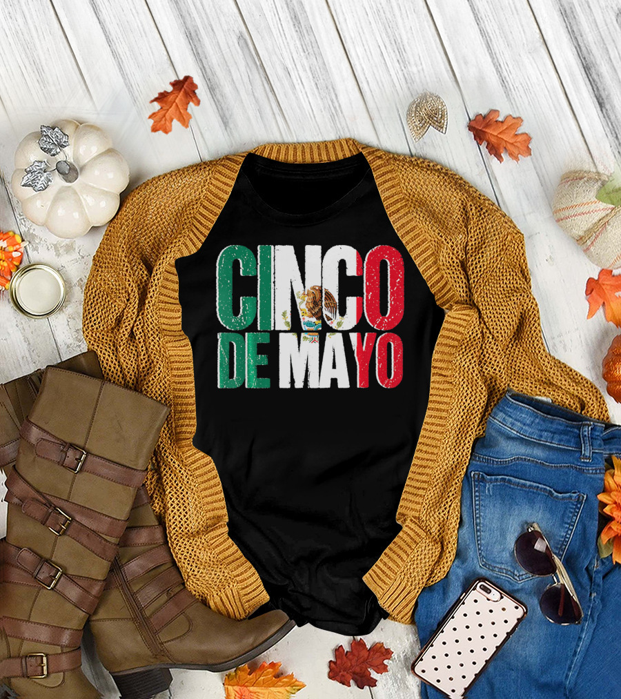 Cinco De Mayo Mexican Flag Colors with Eagle Emblem T-Shirt