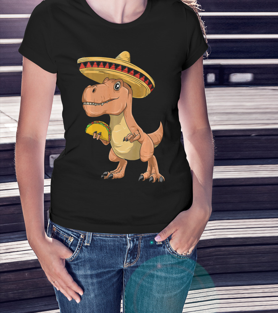 Dinosaur Taco Mexican Sombrero Dinosaur T-Shirt