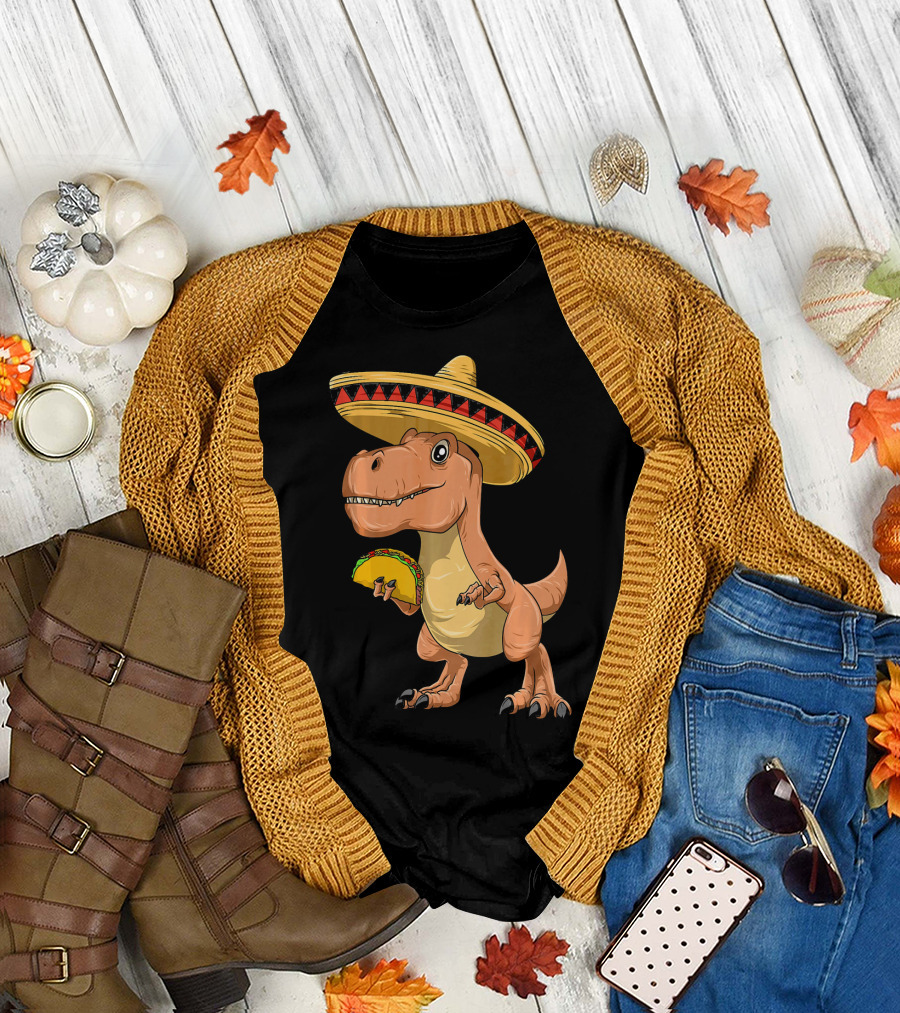 Dinosaur Taco Mexican Sombrero Dinosaur T-Shirt