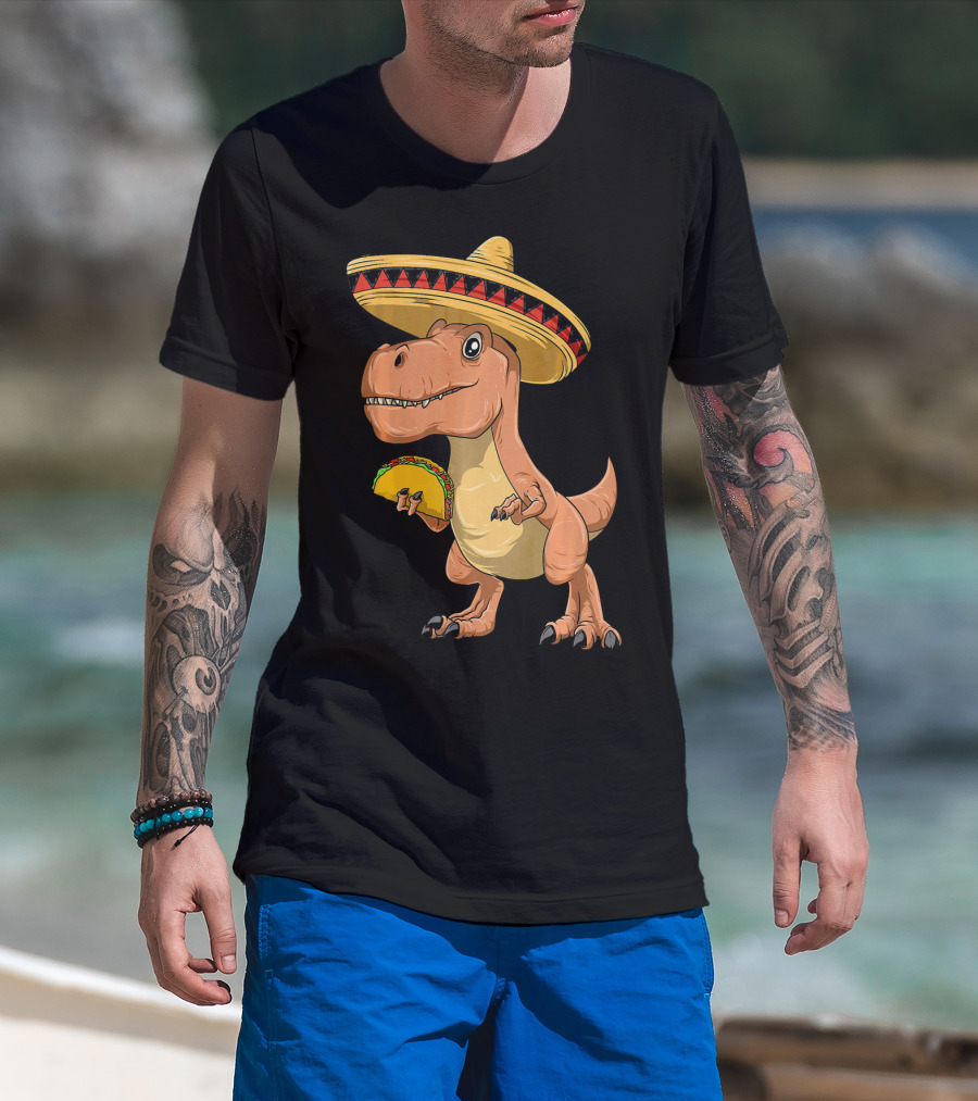 Dinosaur Taco Mexican Sombrero Dinosaur T-Shirt