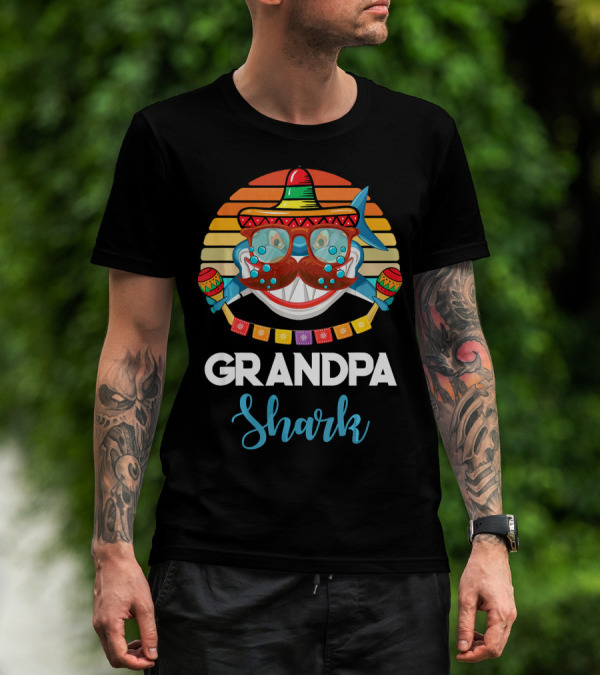 Grandpa Shark Cinco De Mayo Vintage Sombrero Maracas T-Shirt