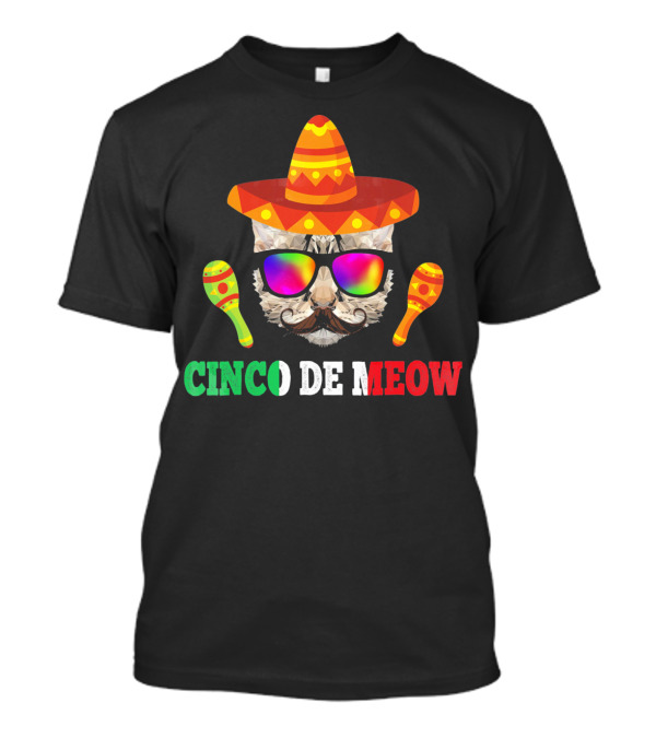 Cinco De Meow Cat Sombrero Maracas Funny T-Shirt