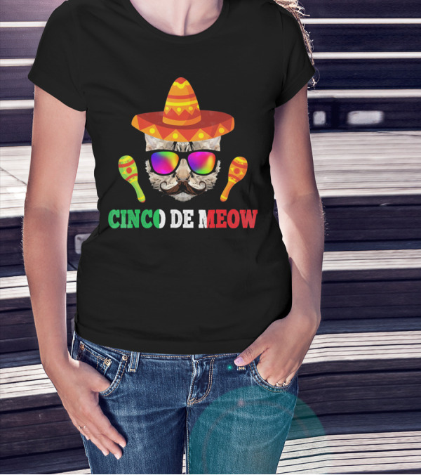 Cinco De Meow Cat Sombrero Maracas Funny T-Shirt