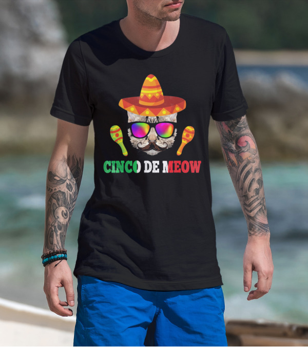 Cinco De Meow Cat Sombrero Maracas Funny T-Shirt