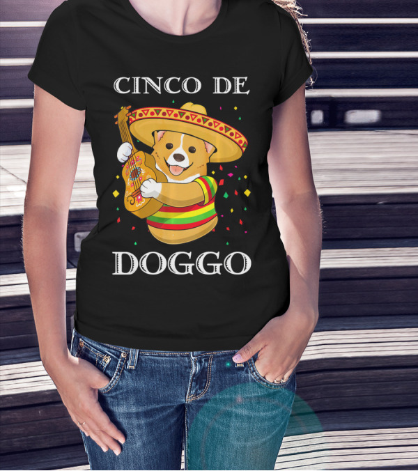 Cinco De Doggo Funny Corgi Guitar Fiesta T-Shirt
