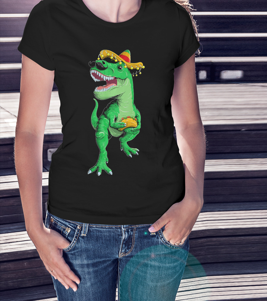 Cinco De Mayo Dinosaur Rex With Taco And Sombrero T-Shirt