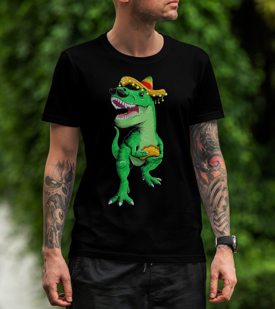 Cinco De Mayo Dinosaur Rex With Taco And Sombrero T-Shirt