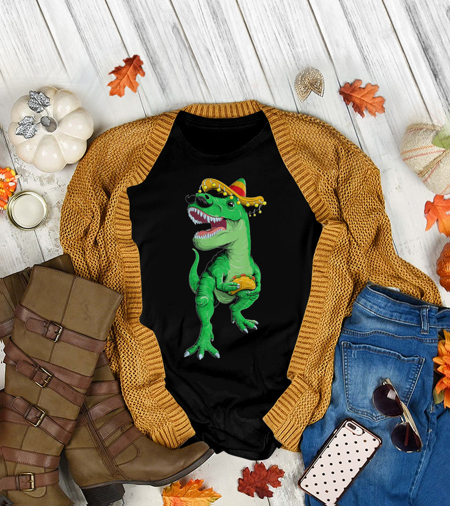 Cinco De Mayo Dinosaur Rex with Taco and Sombrero T-Shirt