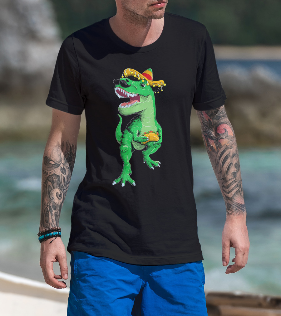 Cinco De Mayo Dinosaur Rex With Taco And Sombrero T-Shirt