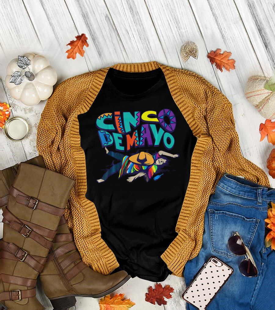 Cinco De Mayo Vibrant Celebration with Sombrero and Serape Decor T-Shirt