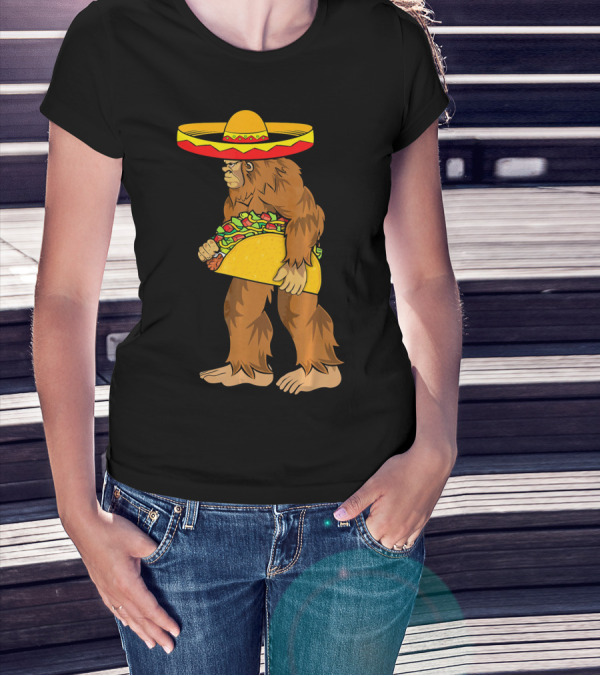 Bigfoot Carrying Taco Sombrero Cinco De Mayo T-Shirt