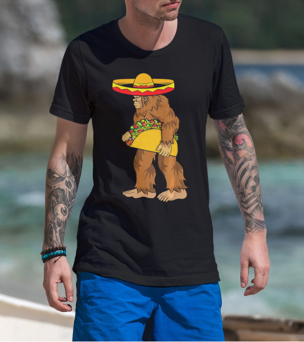Bigfoot Carrying Taco Sombrero Cinco De Mayo T-Shirt