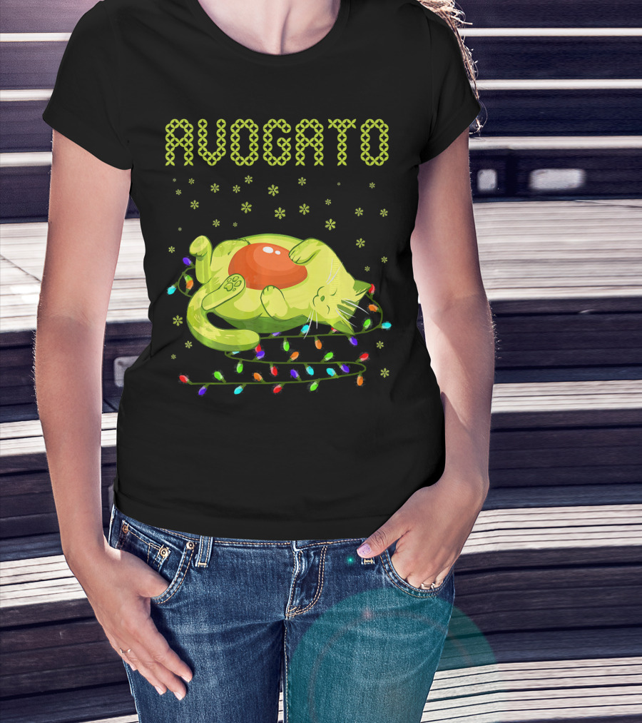 Avogato Cat With Colorful Lights Funny Cinco De Mayo Meow T-Shirt