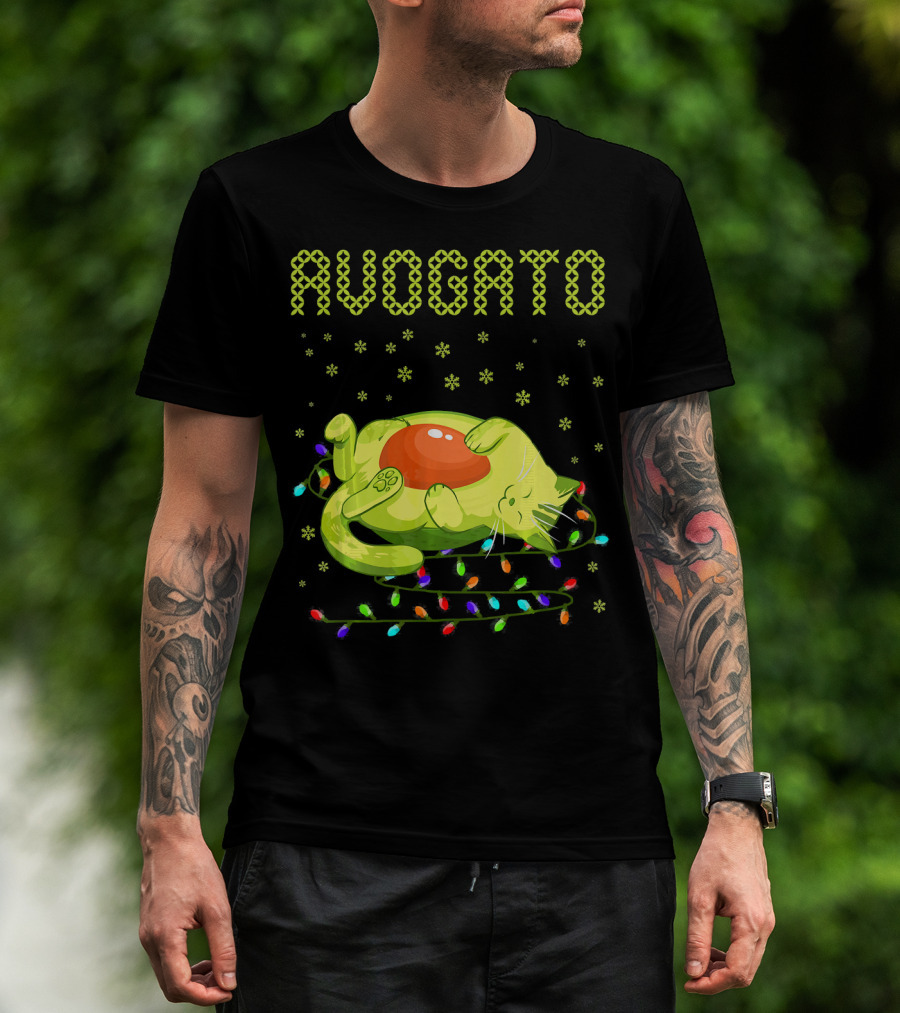 Avogato Cat With Colorful Lights Funny Cinco De Mayo Meow T-Shirt