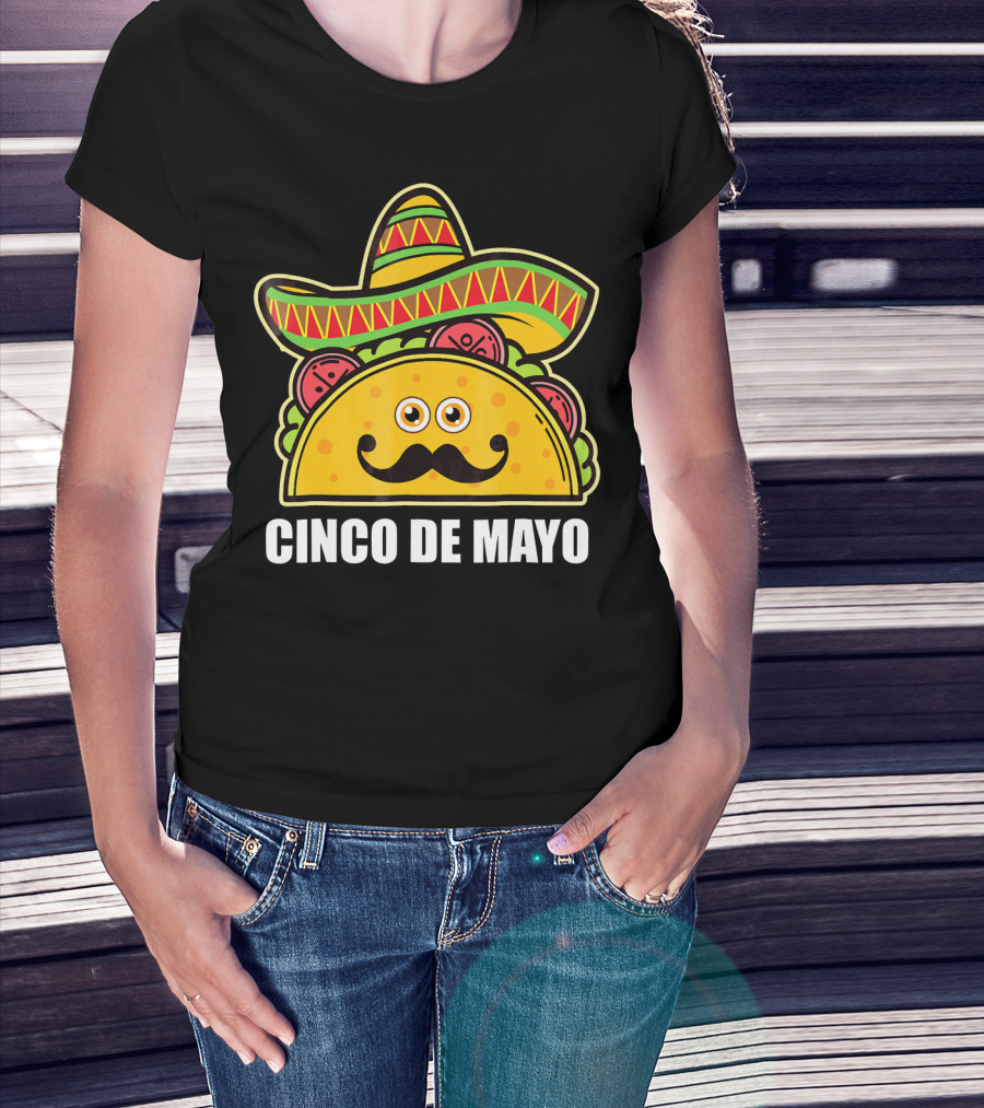 Cinco De Mayo Sombrero Taco With Eyes And Mustache T-Shirt
