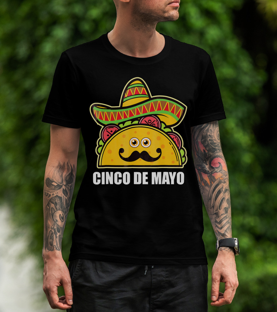 Cinco De Mayo Sombrero Taco With Eyes And Mustache T-Shirt