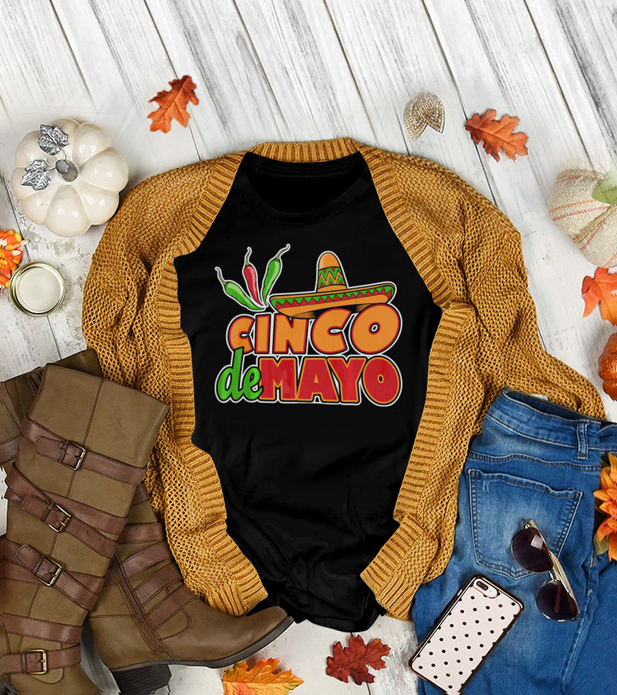 Cinco de Mayo Sombrero and Chilis T-Shirt