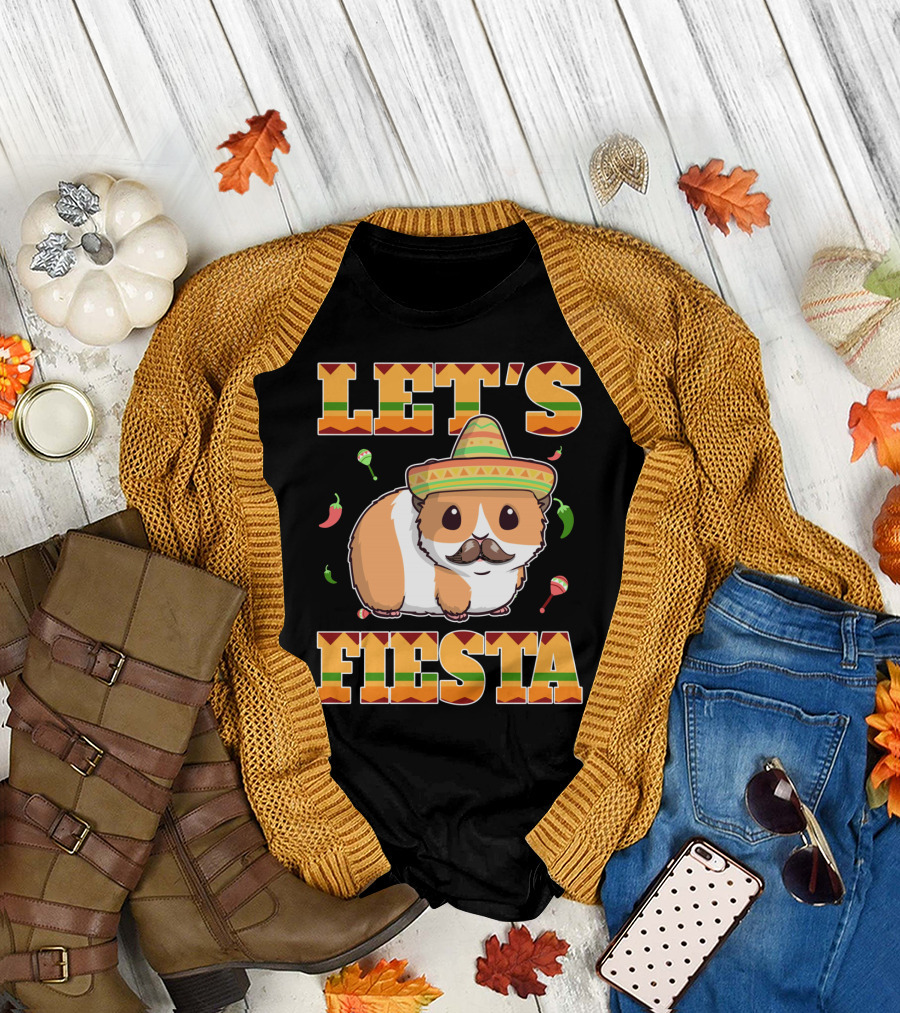 Let's Fiesta Guinea Pig Sombrero Maracas Cinco De Mayo Mex T-Shirt