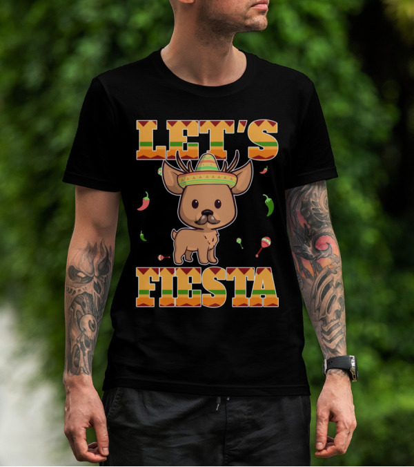 Let's Fiesta Deer Cinco De Mayo Mexican Sombrero Peppers Maracas T-Shirt