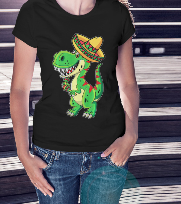Cinco De Mayo Sombrero Tyrannosaurus Rex Dinosaur Fiesta T-Shirt